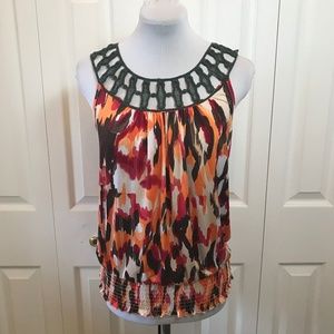 Grass Collections Crochet Neck Abstract Top sz S